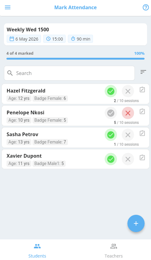 ClassBuddy attendance tracking screen