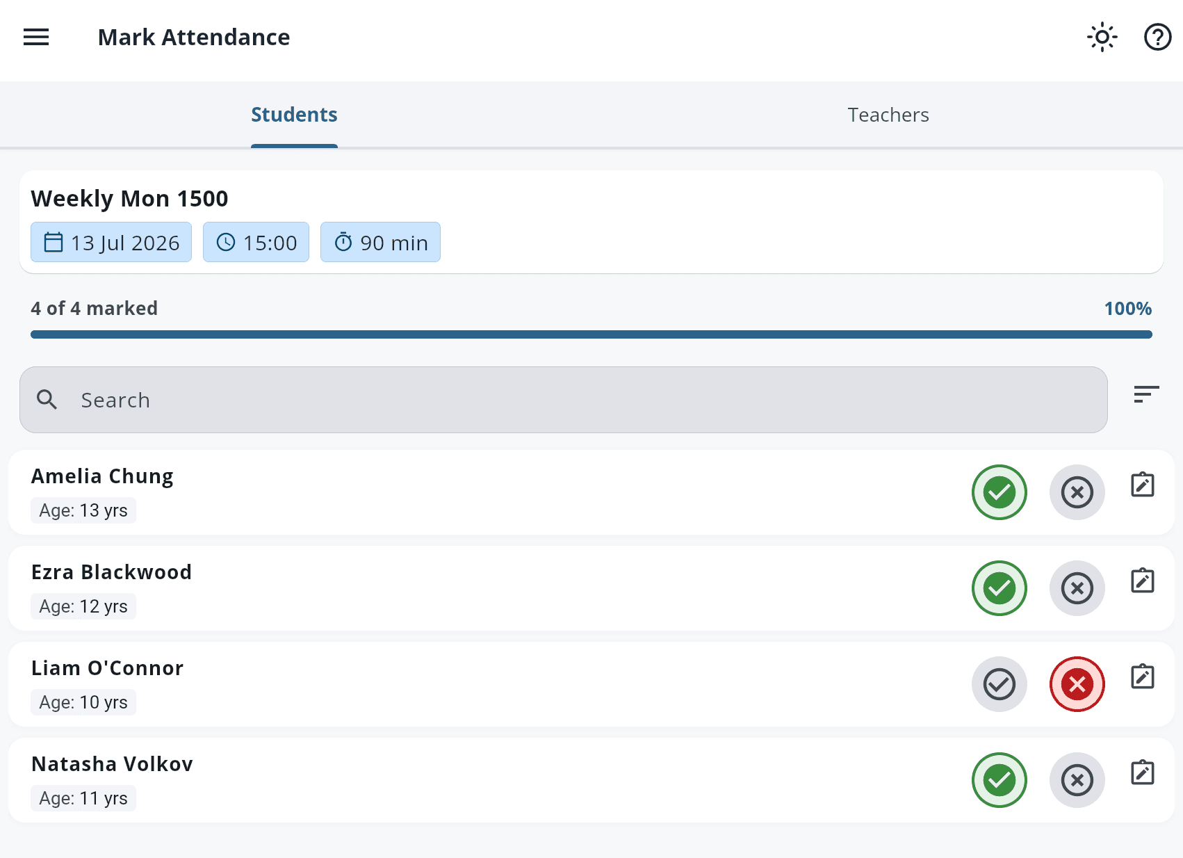 attendance screenshot